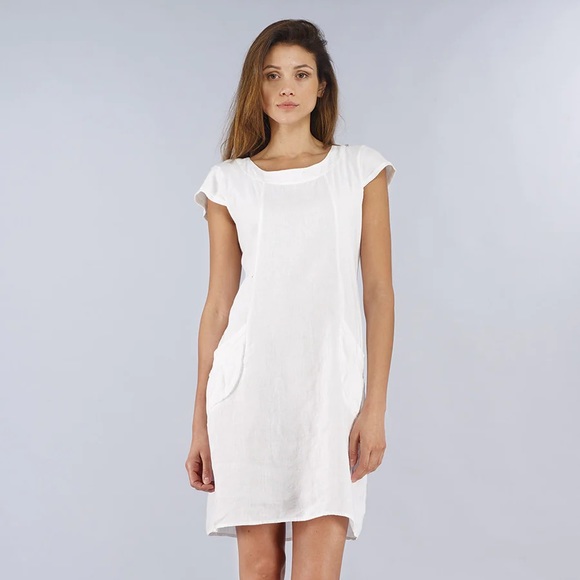 Luna Luz shift linen dress with pockets in white size M - Picture 4 of 4